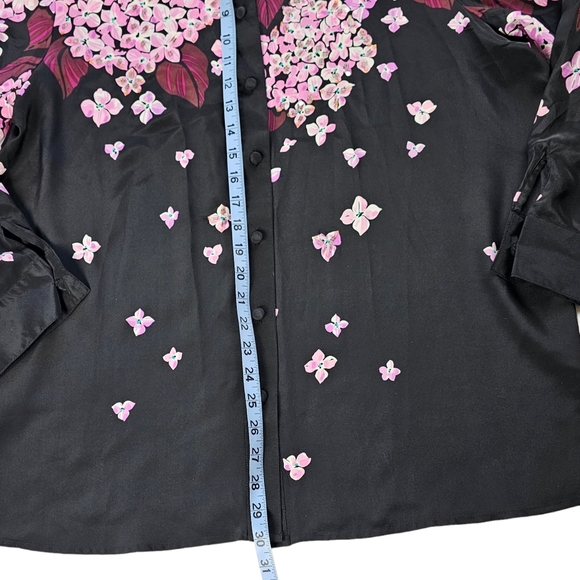Bob Mackie Wearable Art Floral Beaded Blouse Pink and Black Women's Size Large - Picture 13 of 15